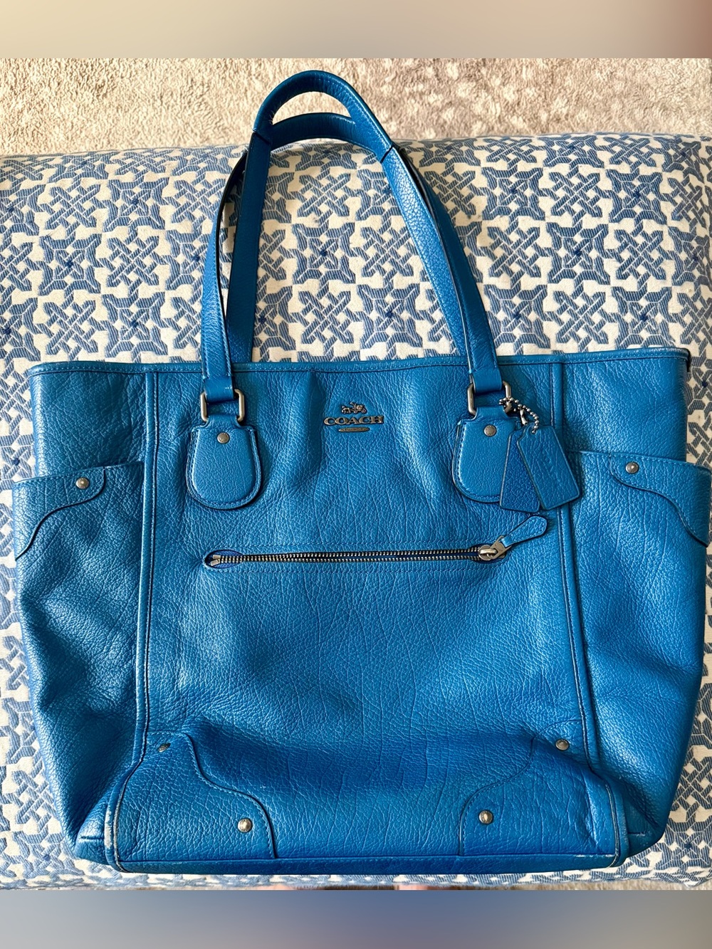 COACH Blue Mickie Pebbled Leather Tote F34039 GUC